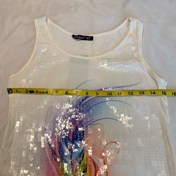 Boutiqua Paillette Sequins Tank Top Rainbow Feather EU Size 42 NEW w/ FLAW - Picture 7 of 9